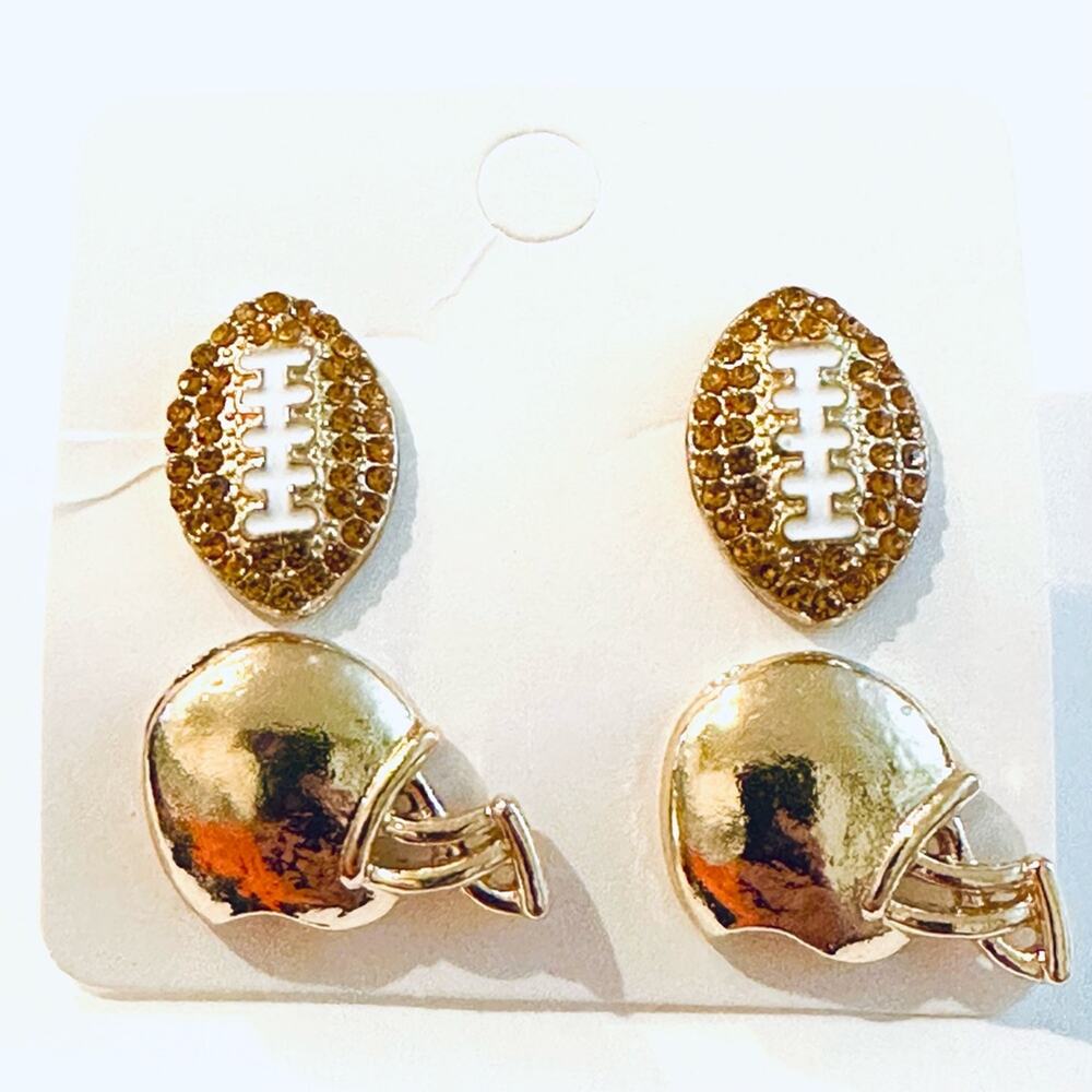 Gold Helmet Crystal Football Stud Earrings Notre Dame
